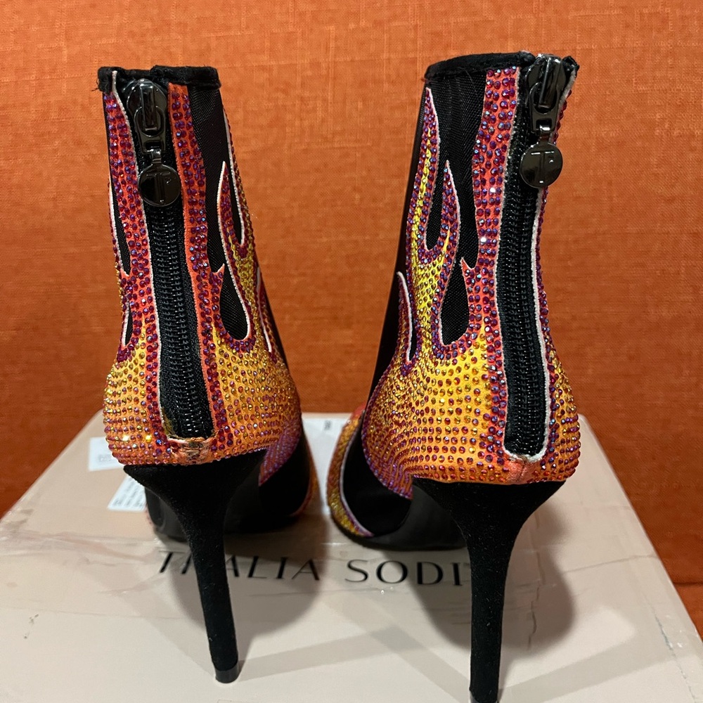 Thalia Sodi Black and Yellow Flame Heeled Boots - Picture 4 of 7